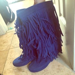 Blue moccasin boots